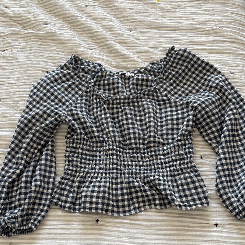 Madewell Navy Gingham Blouse
